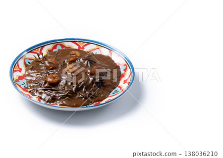 Mexican romeritos with mole sauce and shrimp 138036210