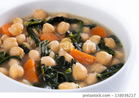 Chickpea and Spinach Soup with Carrots Chickpea and Spinach Soup with Carrots 138036217
