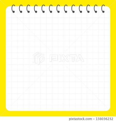 Square ring notebook-style grid background, 1080x1080 pixels. Graph paper memo pad design material. 138036232