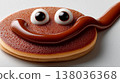 Funny pancake with ketchup smile and candy eyes, playful food art and creative breakfast concept 138036368