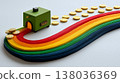 St patricks day rainbow leading to pot of gold coins, lucky irish treasure and fortune concept 138036369