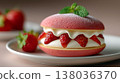 Strawberry dessert sandwich with cream and fresh berries on plate, sweet pastry and gourmet treat concept 138036370