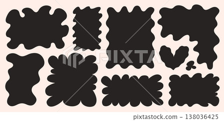 Organic rectangle shape frame square doodle set with bold wavy black forms on light background. Organic rectangle and square vector collection with hand drawn fluid edges Organic rectangle shape frame square doodle set with bold wavy black forms on light background. Organic rectangle and square vector collection with hand drawn fluid edges 138036425