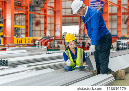 women worker working in plant factory with senior supervisor training checking work order 138036579