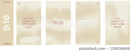 Beige sand gradient background set for social media story and banner. A warm sand paint in beige tones as a fluid vector vertical post. Naive doodle folk marks and caramel hues with gentle calm feel 138036608