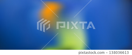 Spring blur daffodil flower and leaves gradient background. Gentle orange floral on blue gradation summer background. Vector yellow soft focus wildflowers on fashion backdrop. Plant blurred template 138036613