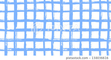 Plaid pattern baby line seamless pattern. Repeated white background with blue gingham decor brush stroke for picnic. Wave tablecloth checker doodle print seamless pattern. Navy summer surface design Plaid pattern baby line seamless pattern. Repeated white background with blue gingham decor brush stroke for picnic. Wave tablecloth checker doodle print seamless pattern. Navy summer surface design 138036616