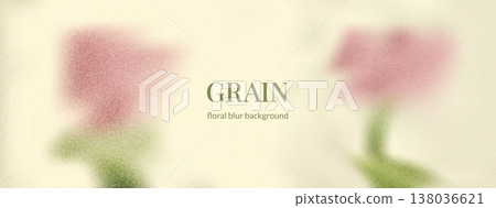 Gradient grain gentle flowers background with gritty noise for poster. Soft abstract botanical in vector spring frame with unfocused pastel pink florals. Gradient with grain texture and ivory haze 138036621