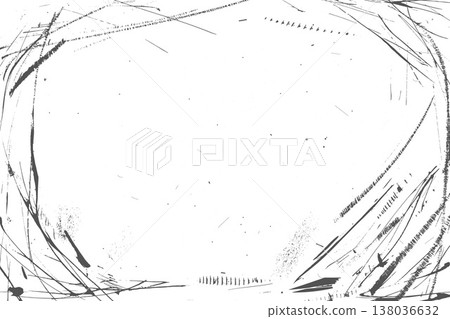 Grunge distress border with handmade gritty dust and imperfection. Rustic grunge frame with distress ink overlay with dark punk scratch texture. Vector dirty film for horror and retro screen print 138036632