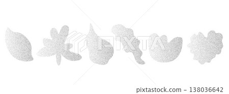 Flower and sand grain shapes with floral gradient and gentle dissolve texture. Abstract sand flower leaves in diffused blur for sticker and journal. Botanical organic vector set 138036642