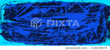 Grunge neon blue poster featuring halftone patterns, vibrant ink splashes, and rough urban textures. Modern graffiti banner with bold blue colors and street art elements. Vector half tone effect bg Grunge neon blue poster featuring halftone patterns, vibrant ink splashes, and rough urban textures. Modern graffiti banner with bold blue colors and street art elements. Vector half tone effect bg 138036674