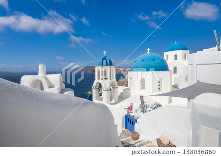 Sunny Oia Santorini Greece landscape, iconic blue domes and white architecture, scenic Mediterranean travel view Sunny Oia Santorini Greece landscape, iconic blue domes and white architecture, scenic Mediterranean travel view 138036860