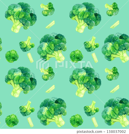Seamless broccoli pattern - Hand-drawn watercolor illustration of a vegetable 138037002