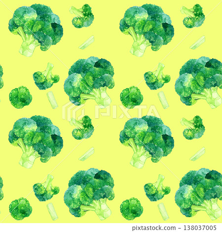 無縫西蘭花圖案 - 手繪水彩蔬菜插圖 無縫西蘭花圖案 - 手繪水彩蔬菜插圖 138037005