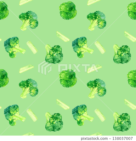 無縫西蘭花圖案 - 手繪水彩蔬菜插圖 無縫西蘭花圖案 - 手繪水彩蔬菜插圖 138037007