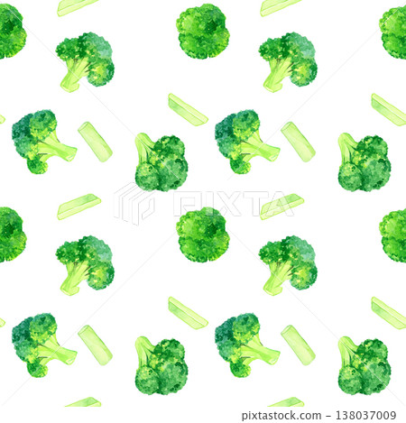 Seamless broccoli pattern - Hand-drawn watercolor illustration of a vegetable 138037009
