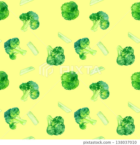 Seamless broccoli pattern - Hand-drawn watercolor illustration of a vegetable 138037010