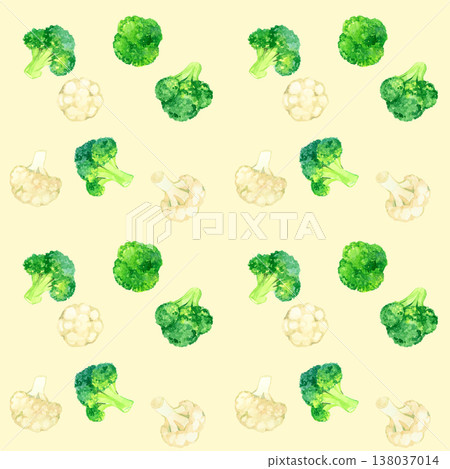 西蘭花和花椰菜無縫圖案 - 手繪水彩蔬菜插圖 138037014
