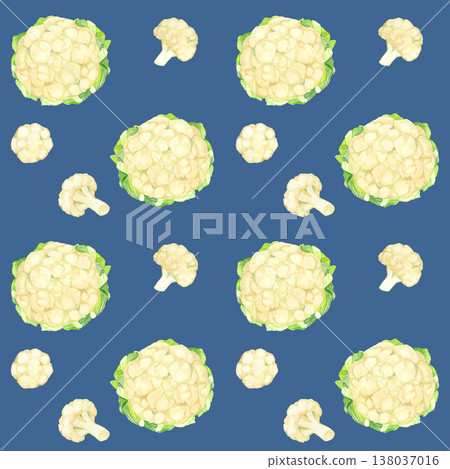 無縫花椰菜圖案 - 手繪水彩蔬菜插圖 138037016