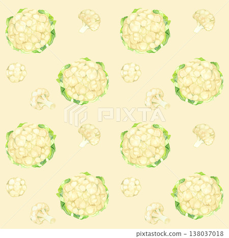 Seamless cauliflower pattern - hand-drawn watercolor illustration of a vegetable 138037018