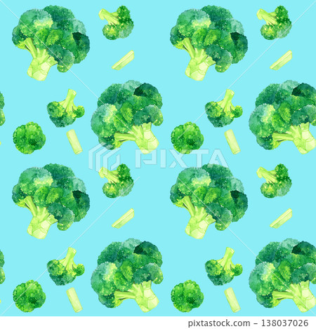 無縫西蘭花圖案 - 手繪水彩蔬菜插圖 138037026