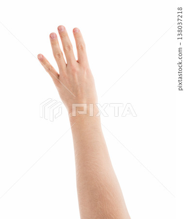 Adult man hand count four isolated on white background Adult man hand count four isolated on white background 138037218