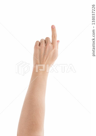 Adult man hand point or click gesture isolated on white background Adult man hand point or click gesture isolated on white background 138037226