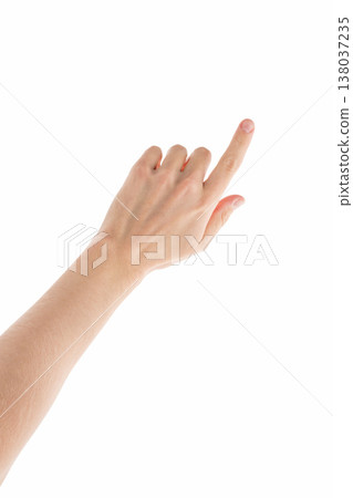 Adult man hand point or click gesture isolated on white background Adult man hand point or click gesture isolated on white background 138037235