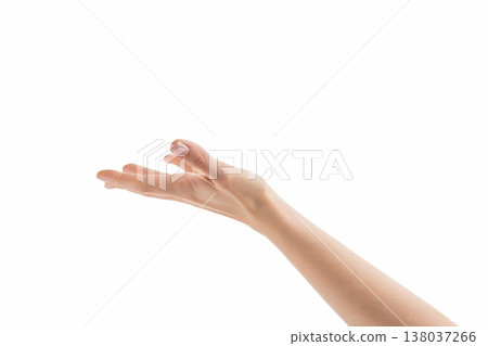 Young woman hand reaching isolated on white background Young woman hand reaching isolated on white background 138037266