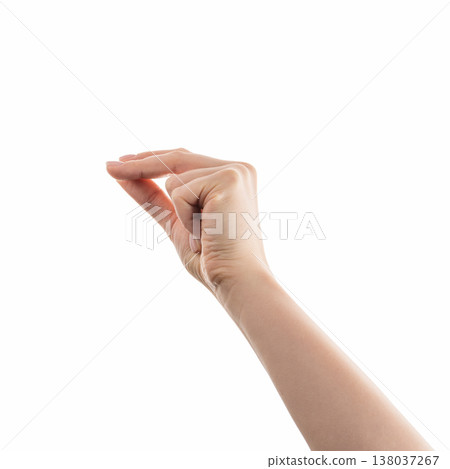 Young woman hand to hold something like pen or marker isolated on white background 138037267