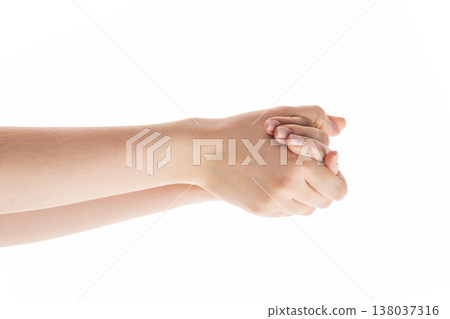 Young woman hands showing elegance isolated on white background 138037316