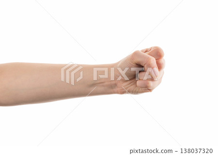 Young woman hand fist isolated on white background 138037320