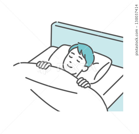 一幅描繪男子在床上安睡的插圖（安穩睡眠，優質睡眠） 138037414