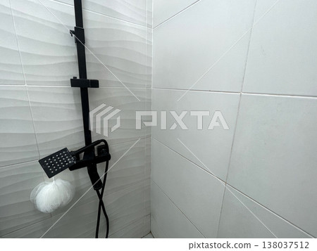 shower stall in a modern bathroom shower stall in a modern bathroom 138037512