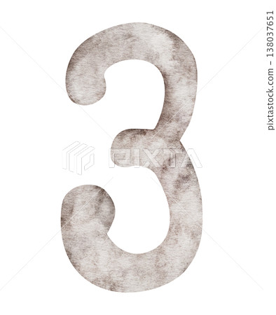 Watercolor beige number three. Hand painted illustration isolated on background. Elements for creative children design, sticker, invitation, save the date card. Watercolor beige number three. Hand painted illustration isolated on background. Elements for creative children design, sticker, invitation, save the date card. 138037651