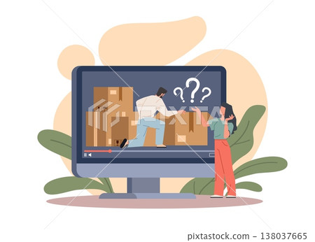Bloggers review unpacking. Secret boxes, interesting vlogging content, blind shopping, online delivery, video interface and communication, courier and client vector cartoon isolated concept 138037665