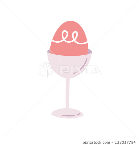 Easter egg in a cup holder in soft pastel flat style. Perfect for holiday design, kitchen decor, and seasonal projects. Simple modern spring illustration. Easter egg in a cup holder in soft pastel flat style. Perfect for holiday design, kitchen decor, and seasonal projects. Simple modern spring illustration. 138037784