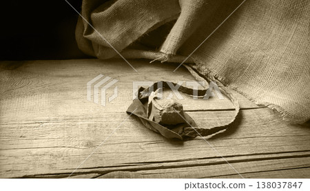 Old sling with a stone 138037847