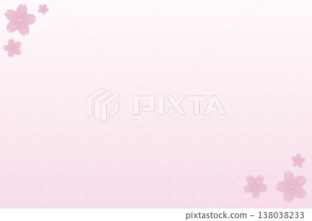 Japanese-style pink background material with cherry blossom and hemp leaf pattern. 138038233