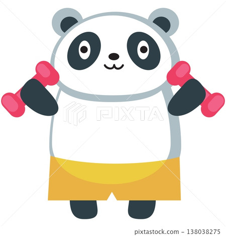 Panda animal training with dumbbells vector icon Panda animal training with dumbbells vector icon 138038275