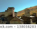 The small mountain village of Ushguli is located at the foot of Mount Shkhara. Caucasus Mountains. Georgia. Svaneti. 138038283