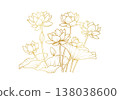 Elegant golden lotus flower line art vector illustration with blooming lily pads and buds for luxury branding spa wellness and spiritual design 138038600