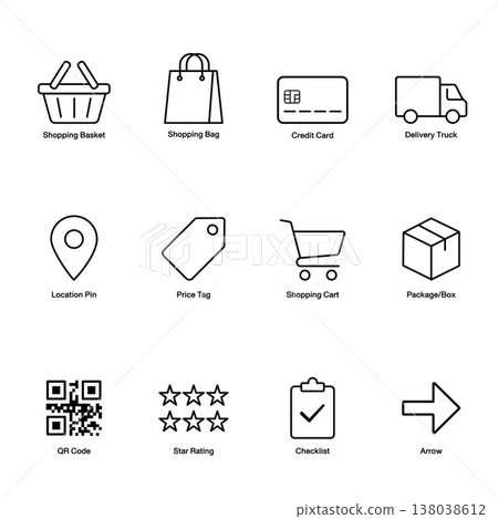 Shopping and E-commerce Line Icon Set 138038612