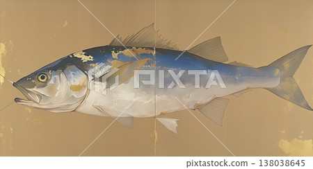 Stylized blue fish painted in soft tones with gentle shading and a textured natural background Stylized blue fish painted in soft tones with gentle shading and a textured natural background 138038645