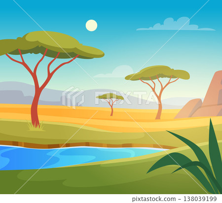 Savannah background. outdoor illustration with african savannah horizon Savannah background. outdoor illustration with african savannah horizon 138039199