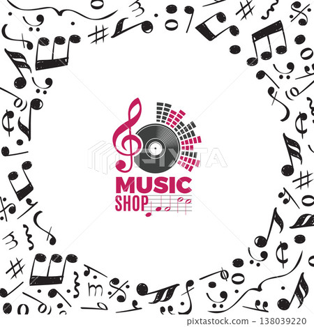 Musical notes. background template with sound visualisation tools hand drawn notes 138039220