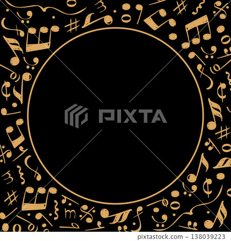 Musical notes. background in circle form with sound tools and hand drawn notes Musical notes. background in circle form with sound tools and hand drawn notes 138039223