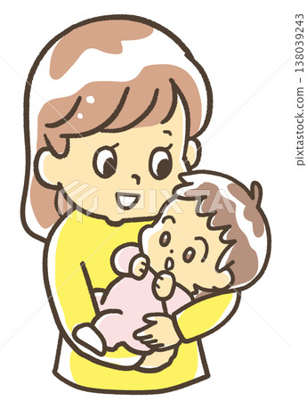 一位抱著新生兒的女子。 一位抱著新生兒的女子。 138039243