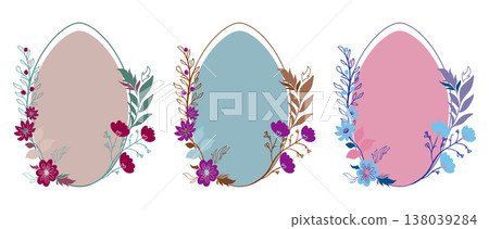 Easter Floral Egg Frames Vector Set for Spring Cards Easter Floral Egg Frames Vector Set for Spring Cards 138039284
