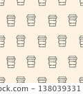 Seamless Coffee Cup Pattern in Line Art on Beige Background 138039331